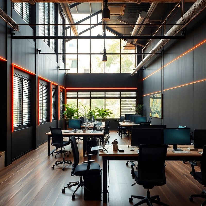 Modern open-plan tech office in Hat Yai with coral accent lighting